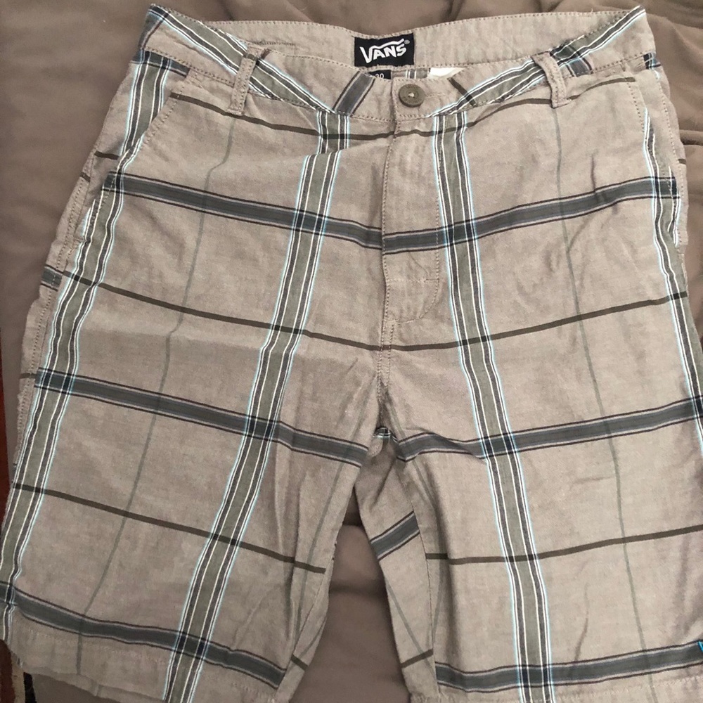 Vans Men's Grey/baby blue plaid shorts 30W